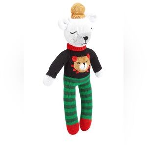 Zubels Knitted Polar Bear Plush Toy with Striped Outfit